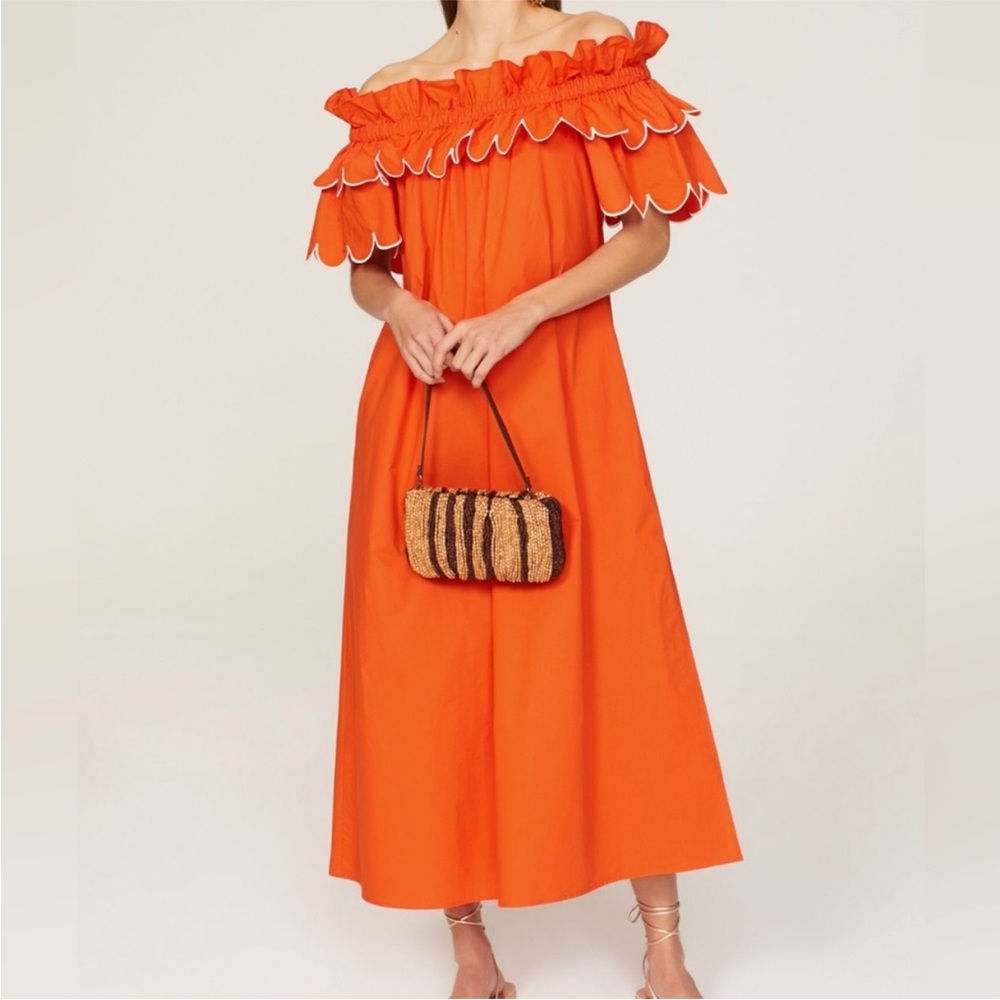 La DoubleJ orange breakfast dress Ruffle embroidered Size small